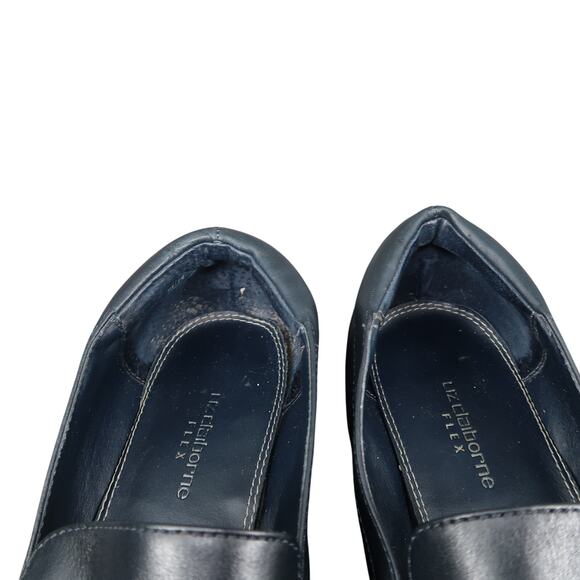 Liz Claiborne Flex Shoes Womens 8 Block Heel Loafer Leather Chunky Comfort Blue - Picture 3 of 13
